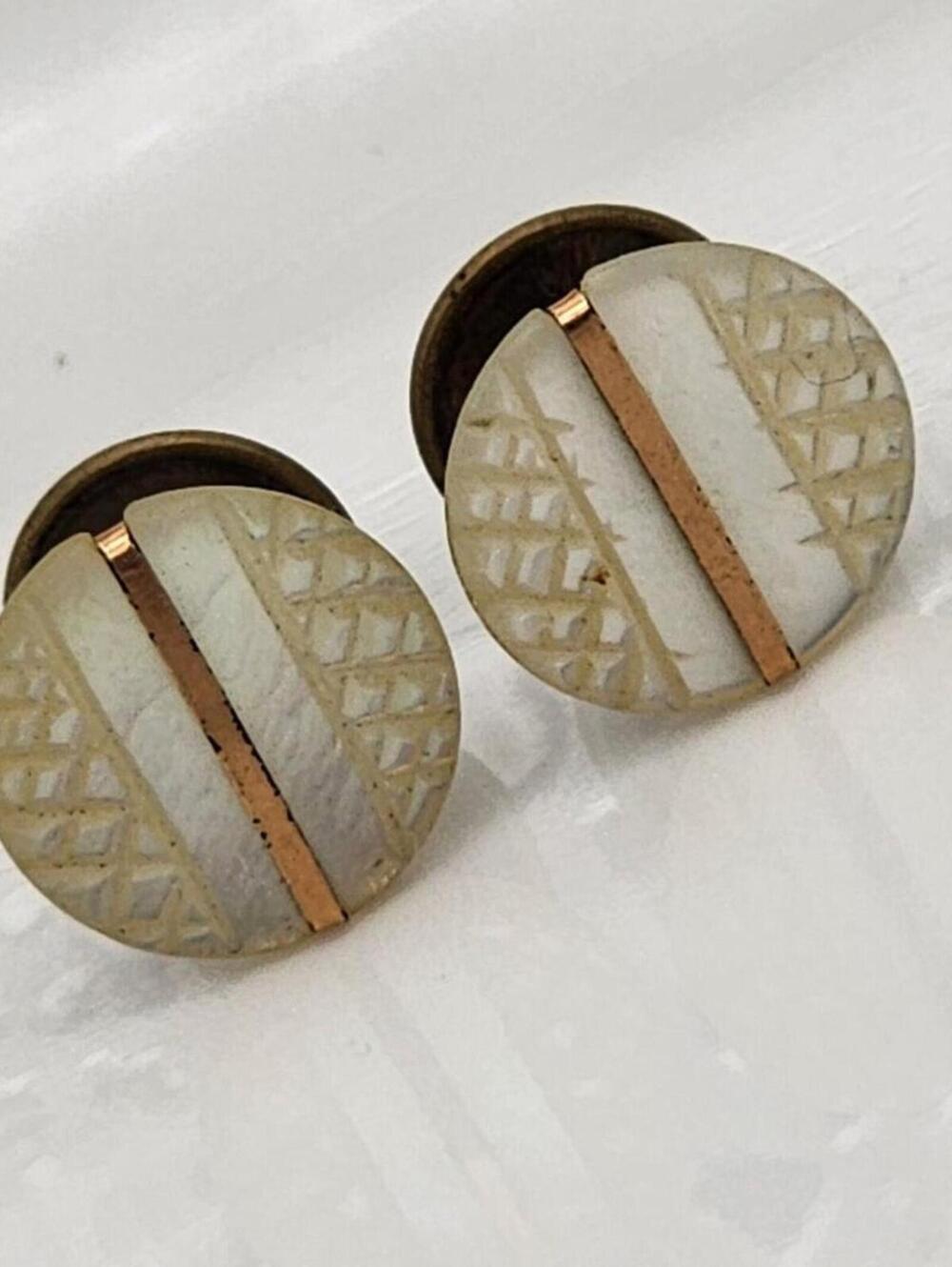 Antique Vintage Mother of Pearl Gold Stripe Cuff Links Cufflinks